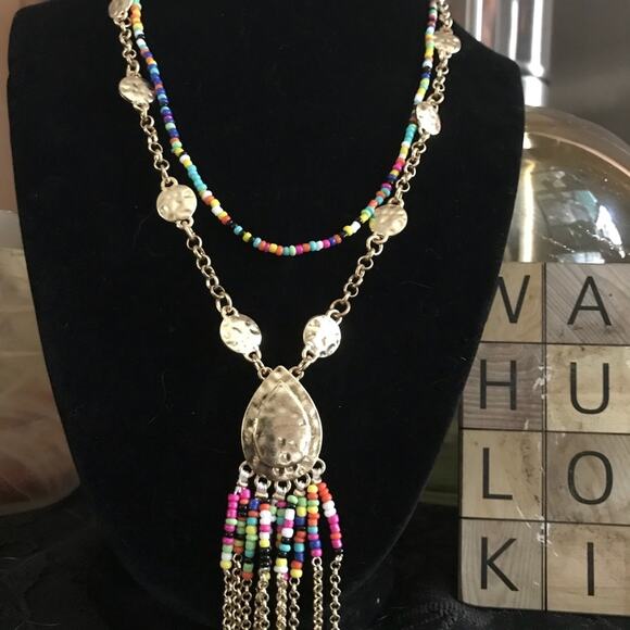 NIB Fragments Necklace Nieman Marcus Beaded Teardrop Pendant Boho Layered - Picture 1 of 5